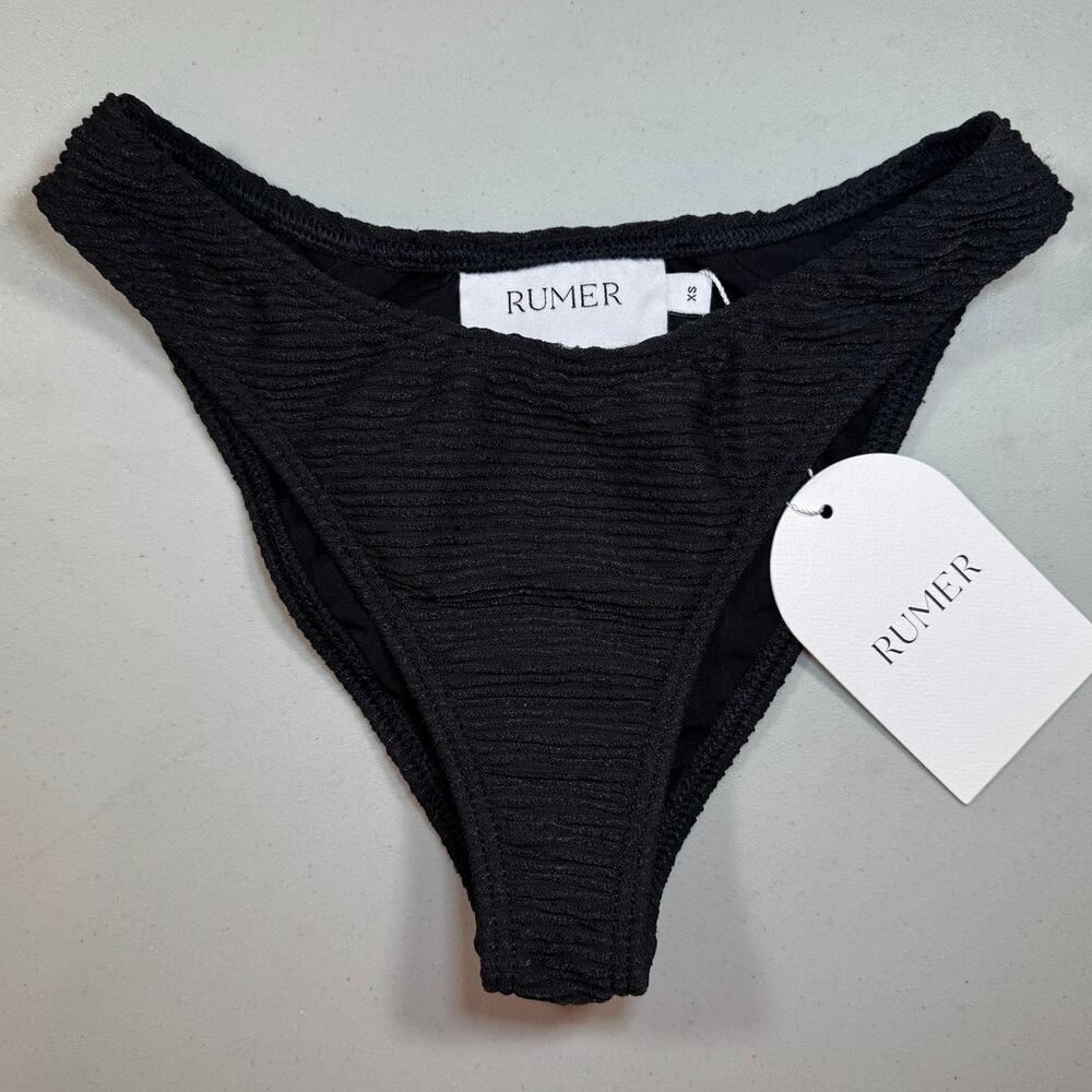 NWT RUMER The Label Black Textured High Cut & Cheeky Bikini Bottoms Size XS